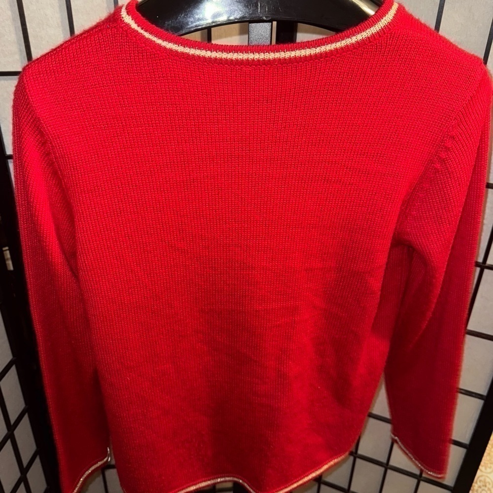 Red Not Ugly Christmas HolidayReindeer Snowman Sweater with Gold Trim Size Large - Picture 4 of 4